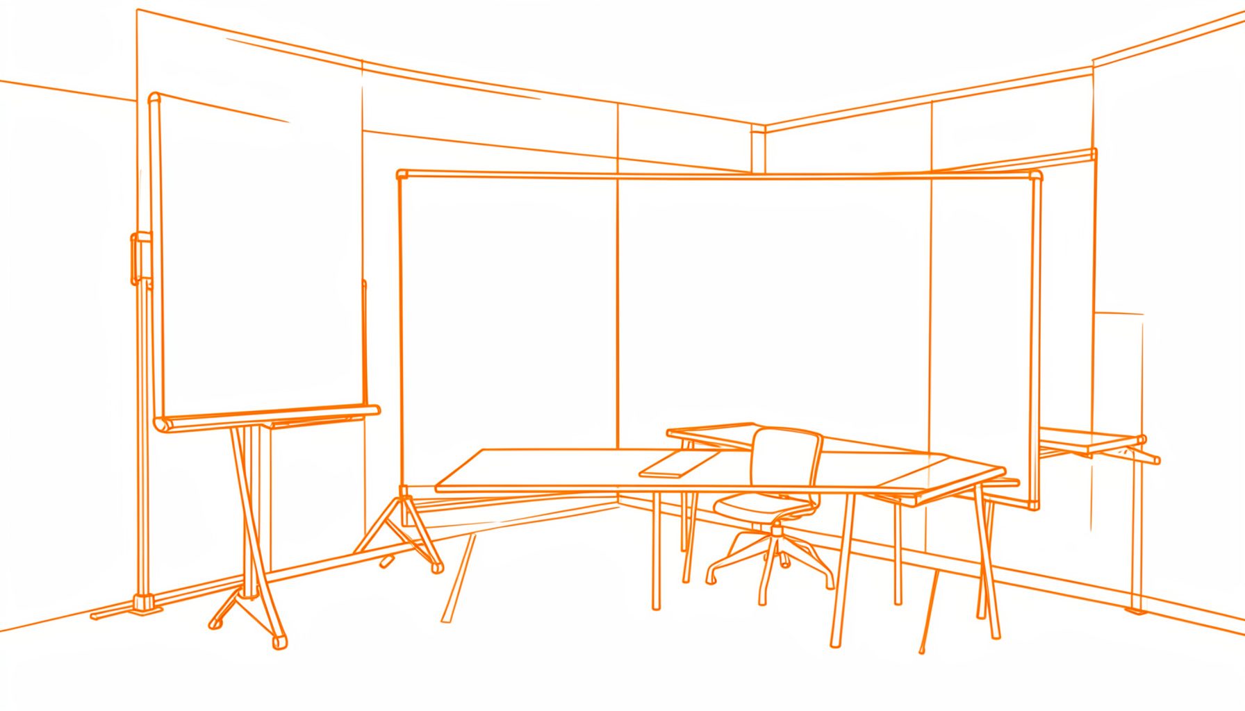 Salle de formation avec tableau, ambiance studieuse, illustration sobre