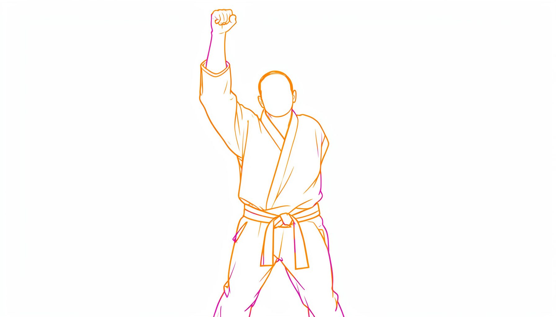 Dessin minimaliste d'un arbitre de judo levant le bras, tons magenta et gris